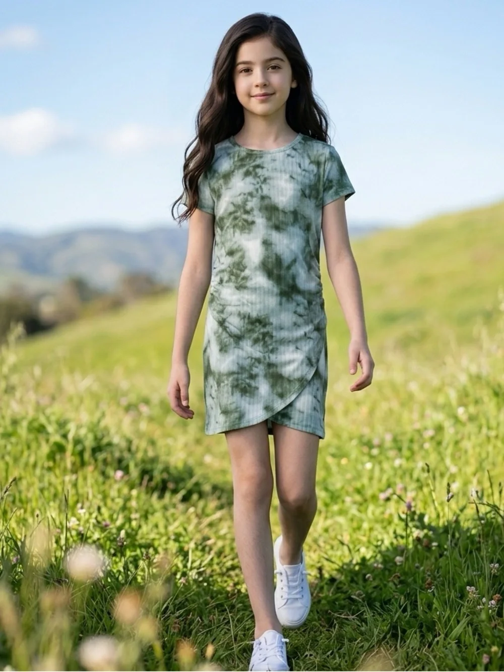 NWT Youth Girls 2 Dresses Green & Pink Tie Dye A Size 12